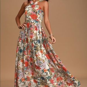 Lulu’s Lilja Cream Floral Print Maxi Dress XS